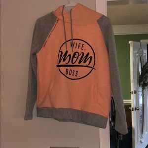 Wife, Mom, Boss sweatshirt with stylish zipper.